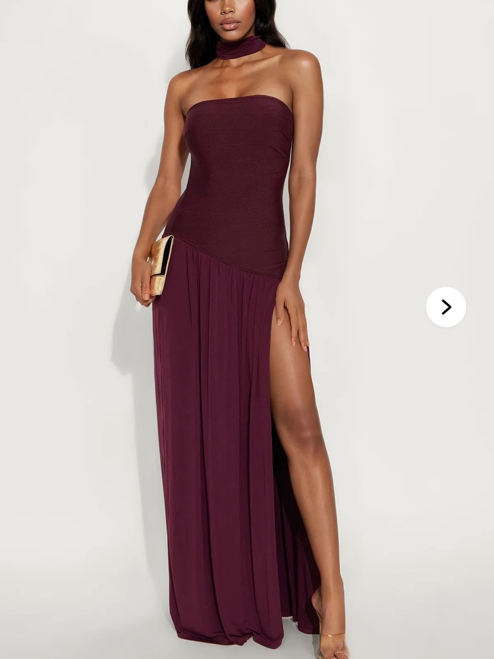 Fashion Nova Strapless Wine Maxi Dress